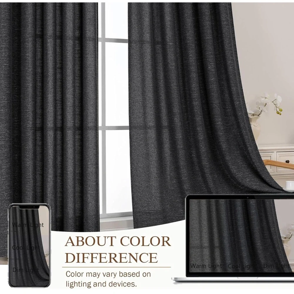 Black Curtains for Bedroom Living Room 40x72 Inch Length 2 Panels Set